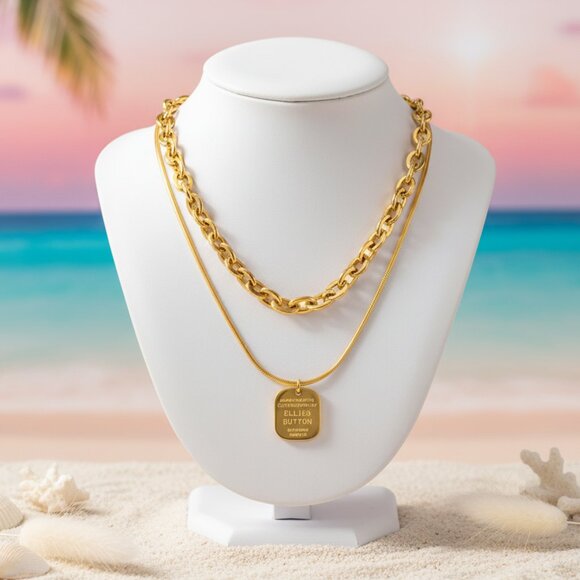 πMinimalist Chic Luxe Layered Necklace Set 18K Gold Plated Stainless Steel - Picture 7 of 13